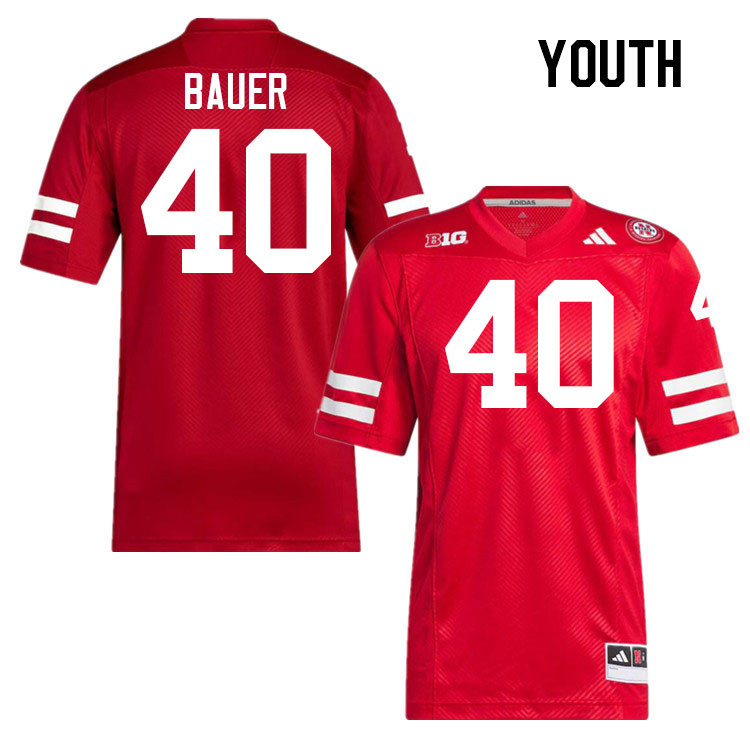 Youth #40 Rowdy Bauer Nebraska Cornhuskers College Football Jerseys Stitched Sale-Scarlet